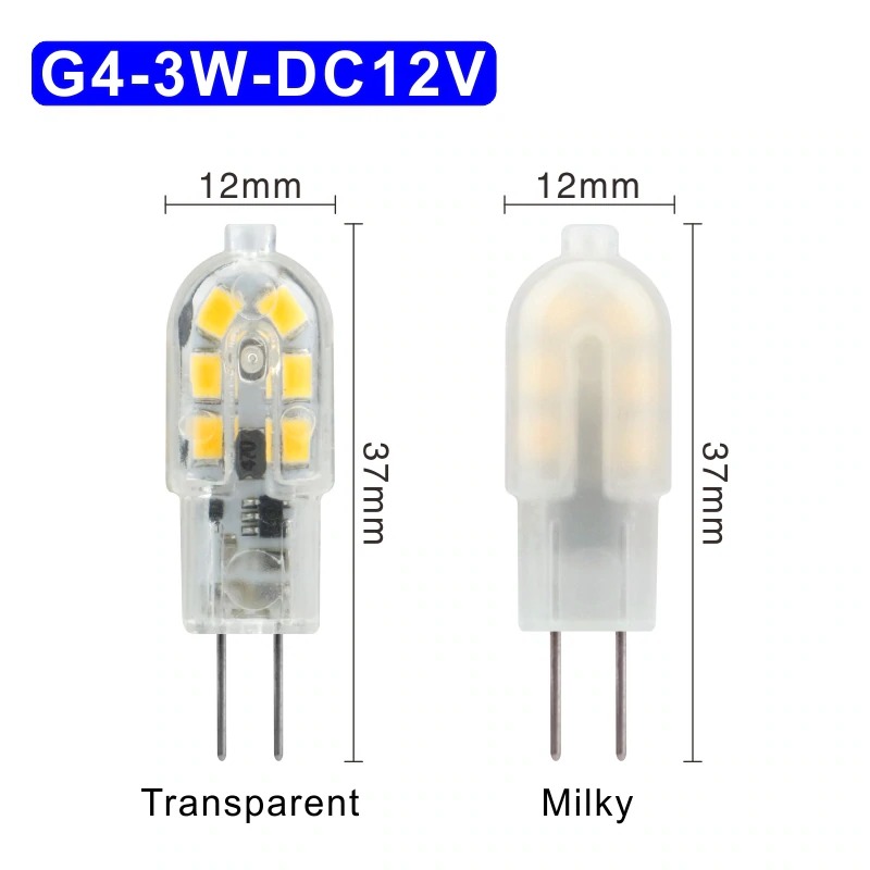2 stuk G4 3W DC 12V 12 Bulb Transparent Koud witte LED Lamp ​capsule
